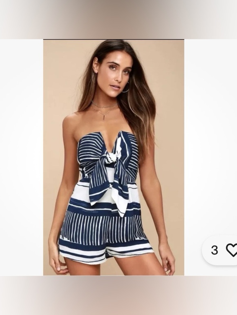 Lulus Delphi Blue and White Striped Tie-Front Strapless Romper